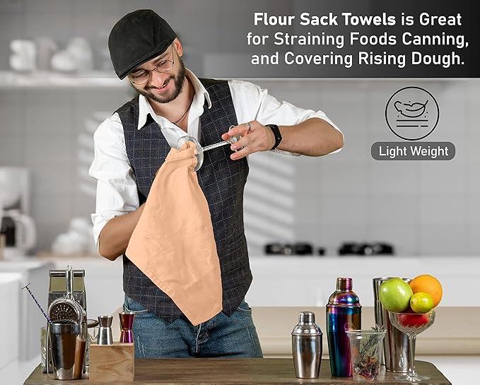 RUVANTI Flour Sack Towels 12 Pack 28 x 28 Inches, Ring Spun 100% Cotton Dish Towel, Machine Washable, Absorbent - Flour Sack Kitchen Towels for Drying and Cleaning - Peach