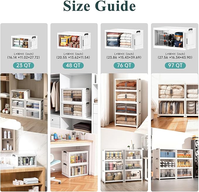 OlarHike 144QT Lockable Storage Bins with Lids - Folding Storage box with Doors and Wheels, Collapsible Plastic Bins for Closets, Stackable Organizer and Containers, Gifts, 3 Pack Cubes