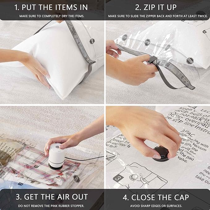 Vacuum Storage Bags with Electric Pump, Compression Packing Bags for Travel Luggage, Space Saver for Clothing Clothes Bedding Blankets Pillows, 10 Small