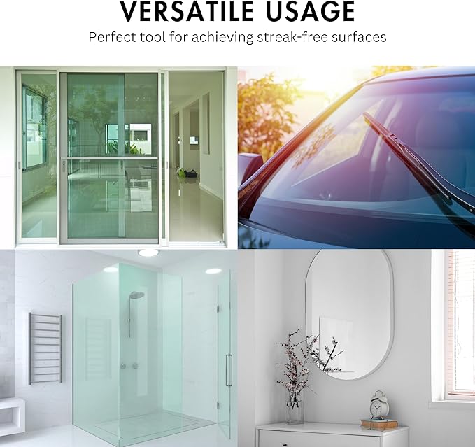 9 inch Squeegee Set with Over Wall Hanger, Suction Cup, and Hook, Glass Cleaning Squeegee for Shower Doors, Windows, Glass Doors, Bathrooms, Mirrors, Car Windshield - Matte Black