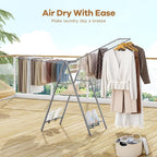 APEXCHASER Drying Rack Clothing, Clothes Drying Rack Foldable, Metal Laundry Drying Rack Collapsible for Sweater Towel Indoor & Outdoor, Height Adjustable Gullwing Clothes Airer, Grey