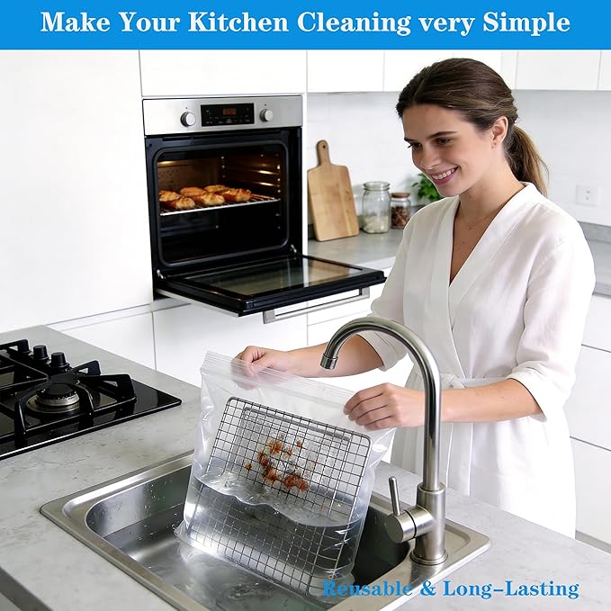 Oven Rack Cleaning Bags, Heavy Duty No Scrub Oven Rack Cleaning Bags, Reusable Leak-Resistant PE Bags for Deep Soaking Grill Grates, BBQ Racks, No Cleaner Included, 5 Pack (27.5''*19.6'')