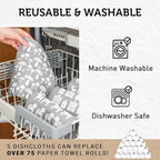 Nordhus Design Large Swedish Dishcloths, 5 Grey Cloths, Made in Sweden - 9.5 x 8 inch Reusable, Washable Cellulose Cotton Kitchen Cloths - Replace Paper Towels, Wipes, Sponges, Dish Rags