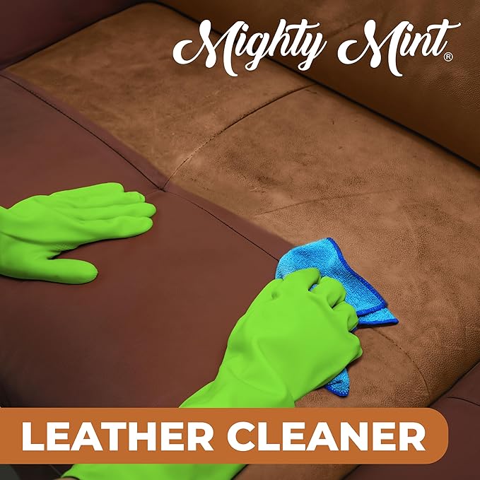 Mighty Mint Leather Cleaner and Conditioner, Plant-Based, Hydrating Spray to Clean and Protect Leather Items, Natural Peppermint Scent, 16oz