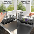 Moforoco Extra Large Sponge Holder for Kitchen Sink Organizer Caddy, Dish Brush Scrubber Holder,Stainless Steel Sink Box Utensil Holder,Soap Dispenser Set Tray Counter Accessories(Grey)