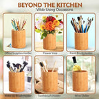 Bamboo Utensil Holder, Large Utensil Holders for Kitchen Counter, Bamboo Spoon and Chopstick Holder for Kitchen Decor, Flatware and Spatula Storage Organizer, for Countertop, Pantry and Bathroom