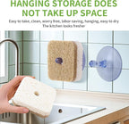 12Pack Kickleen Natural Kitchen Scrub Dish Sponge with Suction Hanger Biodegradable Compostable Cellulose and Coconut Non-Scratch Sponge for Kitchen, Bathroom, Household (White-12)