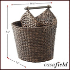 Casafield Toilet Paper Roll Storage Basket with Magazine Holder, Espresso - Woven Water Hyacinth Wicker Bathroom Bin for Bath Tissue and Toiletries