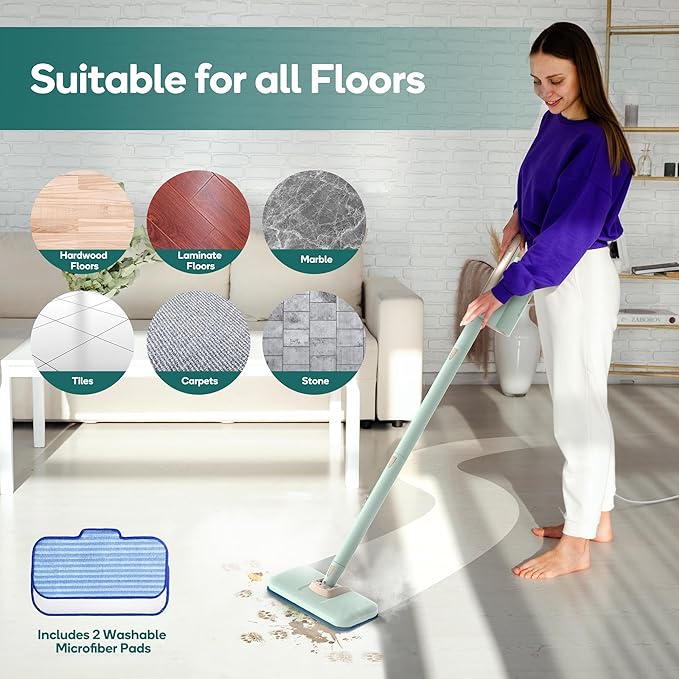 Newbealer Steam Mop & Detachable Handheld Cleaner, 250ml 1200W Powerful Floor Steamer, 3 Adjustable Levels for Carpet Laminate Hardwood Grout, Carpet Glider, 11 Multi-purpose Accessories & 2 Pads