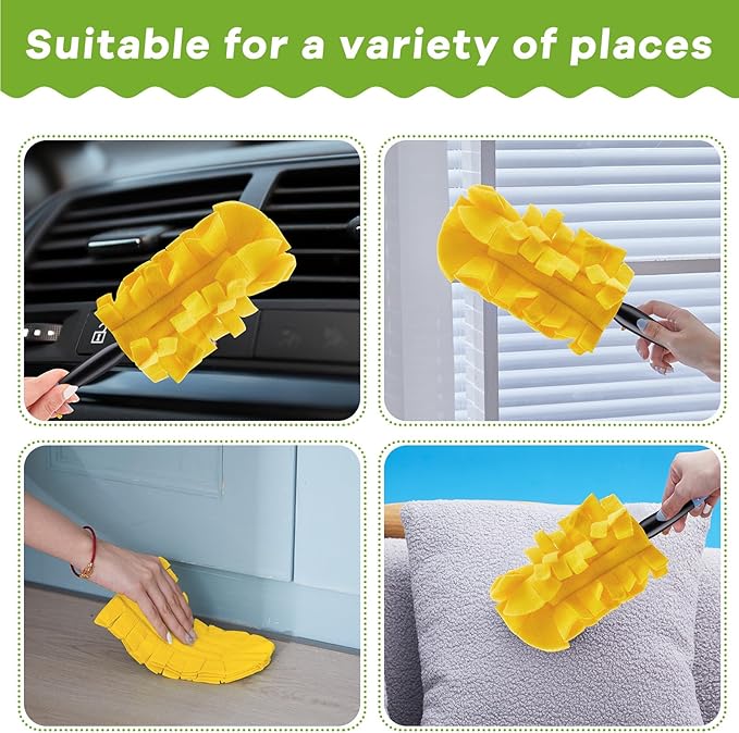 Zubebe 12 Pcs Duster Refill Reusable Fleece Duster Refills Feather Flat Dusters Multi Surface Washable Cleaning Pads Tools for Home, Blinds, Car, Pet, Furniture, Fans (Yellow)