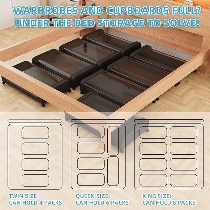 Under Bed Storage Containers, Under Bed Shoe Storage With Wheels, Bedroom Storage Organization with Handles, Under Bed Storage Bins Drawer For Clothes, Blankets And Shoes, Bedding