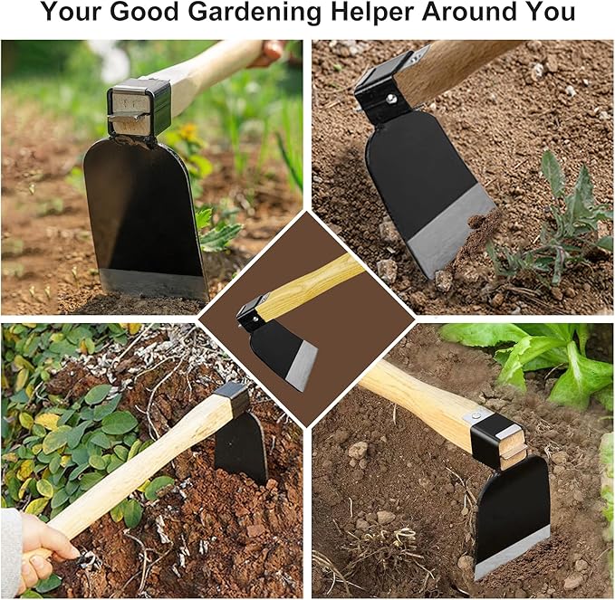15 Inch Japanese Style Hoe, Heavy Carbon Steel Wide Hoe，Solid Wood Handle，Garden Hoe for Digging，Gardening Tool, for Digging, Weeding, and Planting (1, Black & Wood Color)