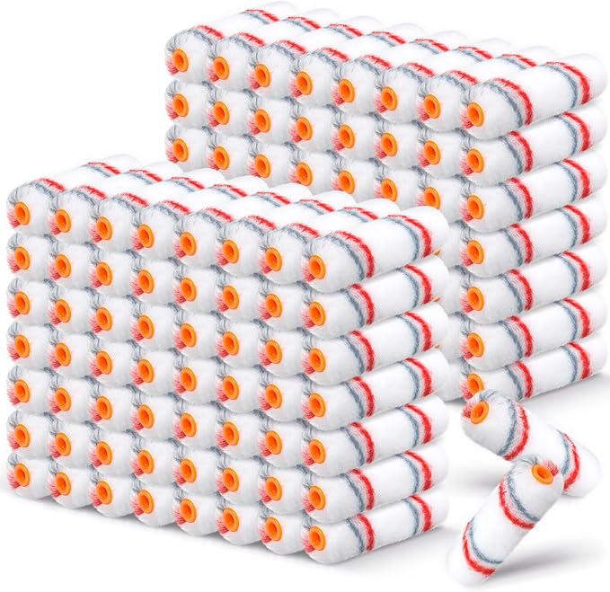 Leumoi 300 Pcs 4 Inch Mini Paint Roller Cover 1/2" Nap Small Microfiber Roller Covers Home Repair Tools House Household Supplies Kit(Red, Gray)