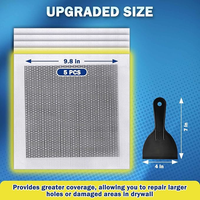 Seloom Drywall Repair Kit Upgraded Size, 10 x 10 Inch Drywall Patch Kit Large Hole, Self Adhesive Fiberglass Wall Patch Quick Repair for Damaged Drywall Ceiling