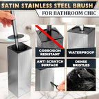 Silver Toilet Brush and Holder Set Stainless Steel – Square Design Toilet Bowl Brush and Holder, Rust, Corrosion & Scratch Resistant with Splash Protection, for Efficient Cleaning and Neat Storage