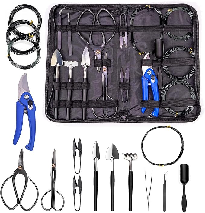GARDENERA 16-Piece Professional Bonsai Tools Set for Precise Trimming and Shaping Trees for Professional and Amateur Gardeners