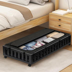 2 Pack Bamboo Under Bed Storage with Wheels, 39”x20”x7.8” Lager Under Bed Storage Containers (Black)