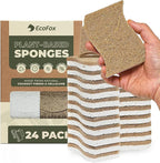 Plant-Based Kitchen Sponges (24 Pack) | USDA Biobased Certified | FSC & PETA Approved | Natural Cellulose & Coconut Scrubber Sponge | S-Shaped Design | Eco-Friendly, Non-Scratch, Non-Toxic & Vegan
