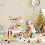 TOOLF 3-Tier Metal Rolling Cart, Mesh Wire Easy Assemble Utility Cart, Storage Trolley on Wheels with 3 Hooks, MetalStorage Shelving Units for Kitchen Bathroom Laundry Room