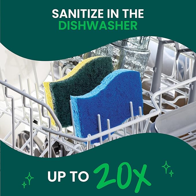 Scotch-Brite Heavy Duty Scrub Sponge, 24 Kitchen Sponges Designed for Tough Messes in the Kitchen that Last 3X Longer*, Best for Cast Iron Skillets and Outdoor Grills, Flexible, Durable, and Strong