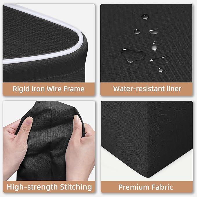 STORAGE MANIAC 2-Pack Large Laundry Hamper, 100L (26.4 Gal) Collapsible Laundry Basket with Bamboo Handles, Freestanding Waterproof Clothes Hamper for Laundry Room, Bedroom, Dorm, Towels, Toys, Black