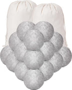 Kenning 26 Pieces Wool Dryer Balls Set, 24 Reusable Dryer Balls with 2 Muslin Bags Fabric Softener for Clothes Laundry Anti Wrinkle Anti Static Saving Energy and Time(Gray)
