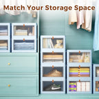 4 Tier Stackable Plastic Storage Bins with Lid and Wheels - 23 QT Closet Organizers and Storage, Foldable Storage Containers, Organization and Storage Boxes for Craft, Home, Pantry, Dorm,Blue