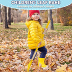 Kids Leaf Rake - 3-Section Adjustable Handle, Lightweight, Wood & Plastic, Small Garden Tool for Children (Yellow)