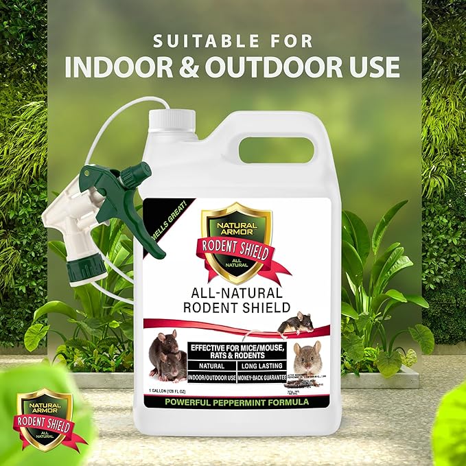 Peppermint Repellent for Mice/Mouse, Rats & Rodents. Natural Spray for Indoor & Outdoor Use. Natural Armor Rodent Shield. 128 OZ Gallon