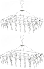 2 Pack Stainless Steel Sock Drying Rack with 80 Clips,360° Rotatable Windproof Hook Clothes Hanger Rack for Herb,Bras,Underwear,Baby Clothes,Hat,Scarf,Pants,Gloves,Towel and Laundry Accessories