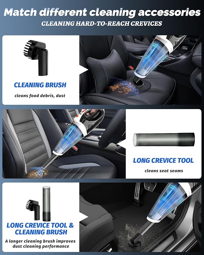 BRL Handheld Vacuum Cordless Car Vacuum Cleaner Rechargeable with LED, Hand Vacuum Lightweight, High Power Suction, Hand Held Vacuum Washable Filter and Multi-Nozzles for Car, Home Office, Pets