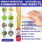 Fly Strips Indoor Sticky Hanging 48pk with Pins. Non Toxic Outdoor Fly Trap Indoor for Home. Flies Tape Paper Trap Ribbon Roll for House Gnat Fruit and Housefly. Bug Catchers for Inside Home Flypaper