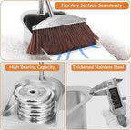 VOOWO Broom with Dustpan Combo Set, 46" Stainless Steel Broom and Dustpan Set for Home, Heavy Duty Dust Pan with Long Handle, Broom for Sweeping Indoor and Outdoor, Kitchen Broom and Dust Pan (Brown)