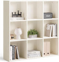 LINSY HOME Cube Storage Shelf, 3 Tier Floor Standing Book Shelf with Storage, Open Freestanding 9-Cube Bookcase Small, White Wooden Bookshelf for Home Office, Bedroom, White Oak