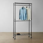 Amazon Basics Adjustable Double Rod Rolling Garment Rack, Hanging Clothes Closet Organizer with Wheels, Heavy Duty, 36" x 14" x 72", Black