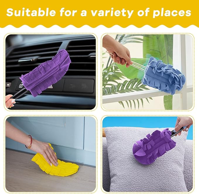 Zubebe 12 Pcs Duster Refill Reusable Fleece Duster Refills Feather Flat Dusters Multi Surface Washable Cleaning Pads Tools for Home, Blinds, Car, Pet, Furniture, Fans (Purple,Light Blue,Yellow)