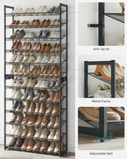 SONGMICS 12-Tier Stackable Shoe Shelf Set, Metal Shoe Storage for Garage, Entryway, with Adjustable Shelves, Hold 48-60 Pairs, Cool Gray ULMR12G01