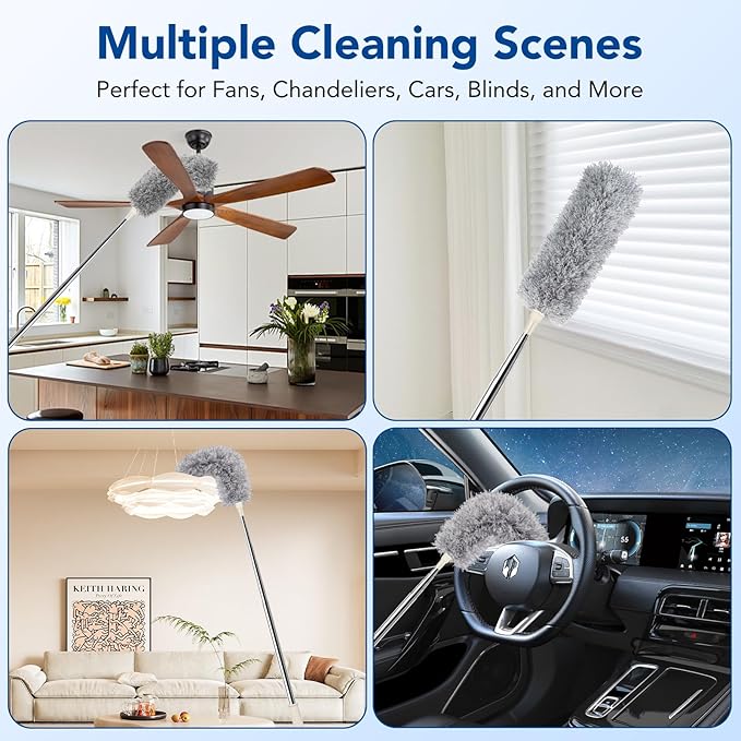 Azun Dusters for Cleaning, Ceiling Fan Cleaner Duster with Extension Pole 30"– 96", Reusable Microfiber Duster for High Ceilings, Walls, Blinds, Cobwebs, Furniture, Indoor & Outdoor Use