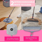 True & Tidy True Clean Spin Mop & Bucket System – Dual Compartment Design for Clean & Dirty Water, 360° Swivel Mop Head, Built-in Scrubbing Brush, Stainless Steel Handle & 2 Reusable Microfiber Pads