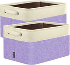 BALEINE 2 Pack Fabric Storage Bins for Shelves, Linen Storage Baskets for Organizing, Decorative Closet Bins for Clothes, Home (Lavender, 15''x11''x9.5'')