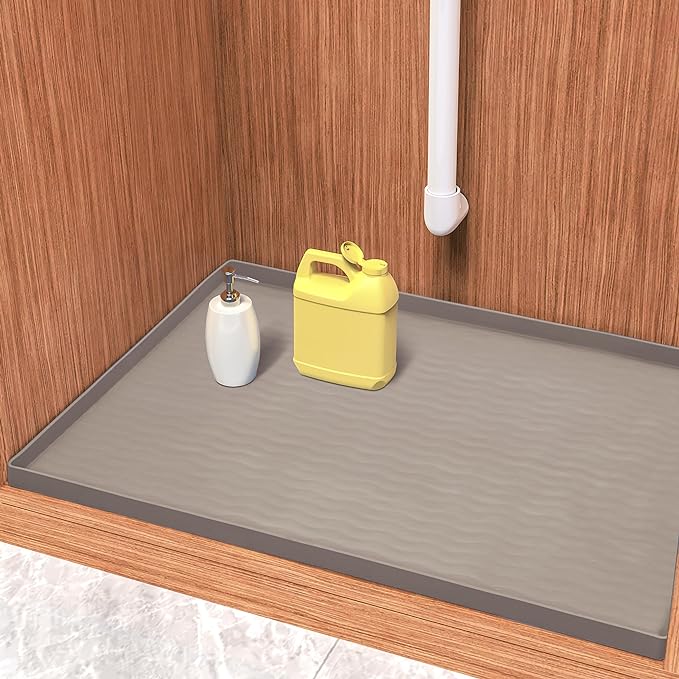 URMONA Waterproof Silicone Under Sink Mat 22'' x 19'' Shelf Liner for Kitchen and Bathroom, Cabinet and Counter Protector, Storage and Organizers, Litter Mat, Pet Cat Puppy Essentials(Beige)