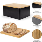 ZICOTO Beautiful Bread Box With Wooden Lid For Your Kitchen Countertop - Spacious Container Perfectly Stores Your Homemade Bread, English Muffins & Bagels - Quality Cutting Board Lid Keeps Loaf Fresh
