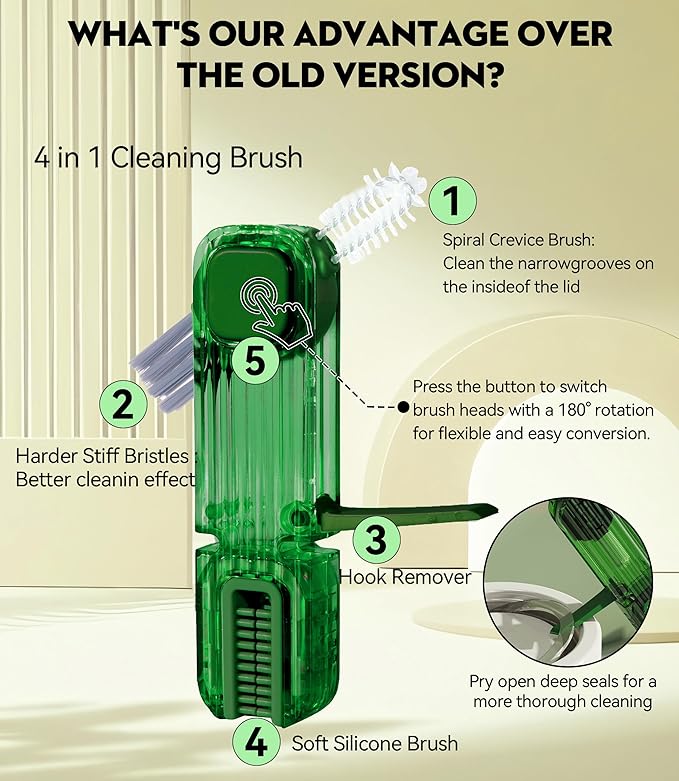 4 in 1 Cup Lid Gap Cleaning Brush - 2025 Multifunctional Insulation Bottle Cleaning Tools, Mutipurpose Tiny Silicone Cup Holder Cleaner, Home Kitchen Cleaning Tools