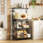 Huuger 4-Tier Bakers Rack with Reversible Power Outlet, 23.6 Inch Microwave Stand, Kitchen Bar, with Top Shelf, 6 S Hooks, Black