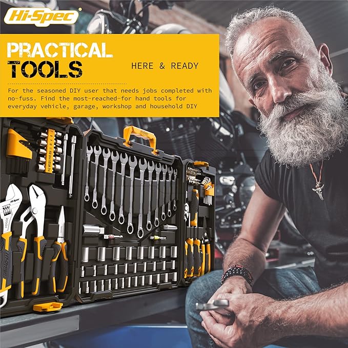 Hi-Spec 124piece Home & Garage Mechanics Tool Set, Socket Wrench Tool Sets for DIY Repairs with Plastic Storage Case