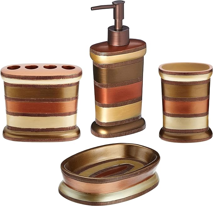 Zahari Home 4pc Contempo Stylish Bathroom Accessories Set Shower Soap Dispenser, Tumbler, Tooth Brush Holder and Soap Holder Luxury Contemporary Decor Unique Design Modern Bathroom Shower Set