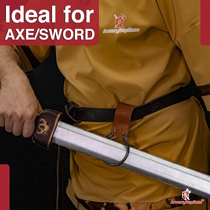 Armory Replicas - Ring Leather Universal O-Ring Medieval Style Axe Holder Belt Frog - Hand Crafted Genuine Leather Costume Weapon Holster Holder