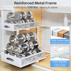 Under Sink Organizer, 2 Pack 2 Tier Pull Out Under Cabinet Organizer Shelf with Pad for Framed Cabinets, Metal Slide Out Under Sink Storage, Mesh Sliding Drawers for Kitchen Bathroom Laundry, White