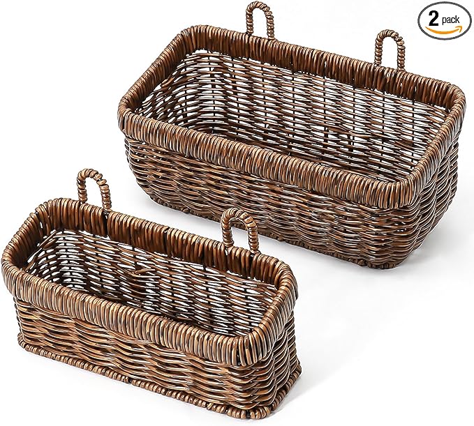 AceList Wall Hanging Basket, Boho Style Hand-Woven Hanging Storage Baskets - Set of 2, Ideal for Boho Room Decor, Kitchen, Garden, and Living Room(Brown)