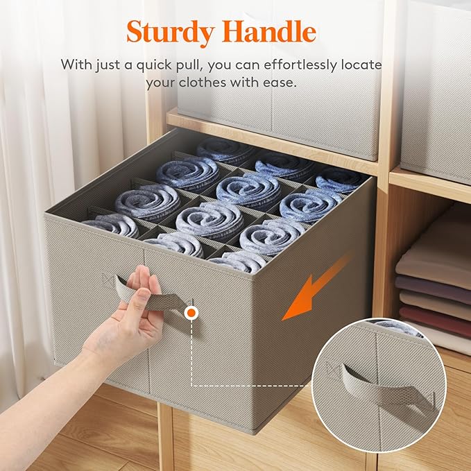 Lifewit Jeans Organizer for Closet, Large Size Pants Storage Bins 12 Cell, Foldable Clothes Drawer Organizer for Sweater, Towel, T-shirts, Dress, Stackable Wardrobe Shelf Dividers Box, 3 Packs